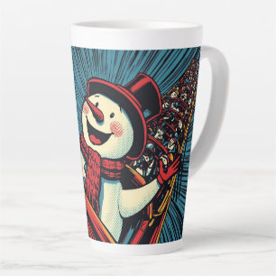 Tasse Latte bonhomme de neige qui profite d'un tour de dessous