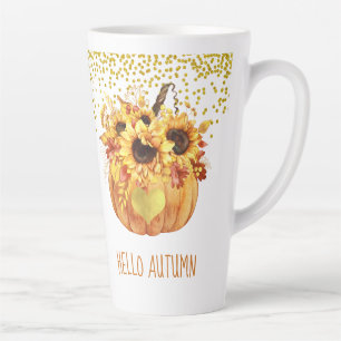 Tasse Latte Bonjour Automne Aquarelle Citrouille de tournesol