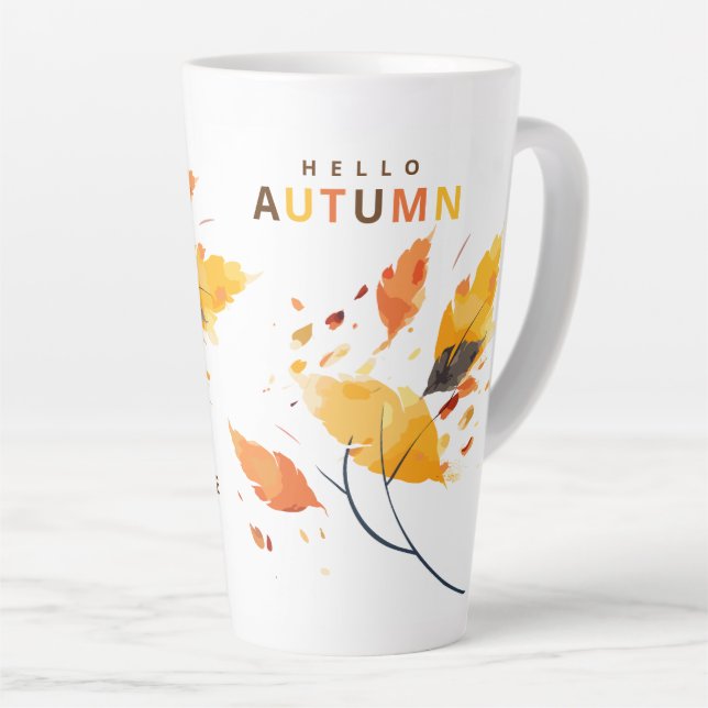 Tasse Latte Bonjour Automne automne dans l'amour Aquarelle Feu (Angle droit)