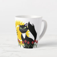Bonjour Beau! Chat avec soleil et tulipes