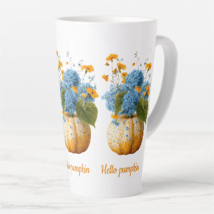 Tasse Latte Bonjour Citrouille Floral Halloween Arrangement