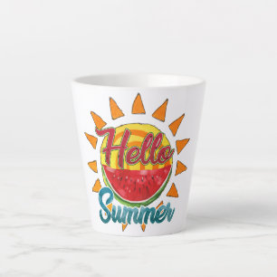 Tasse Latte Bonjour été Watercolor Watermelon & Vibrant Sun