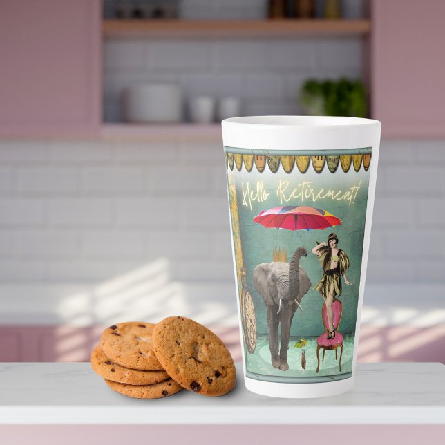 Tasse Latte Bonjour Retraite Fun et Funky (Créateur téléchargé)