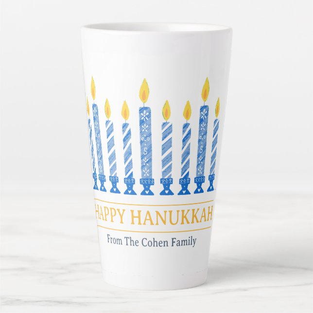 Tasse Latte Bonne Hanoukka | Salutation aux chandelles simple  (Devant)