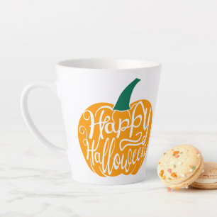 Tasse Latte Bonne lettre Halloween sur citrouille sculpté