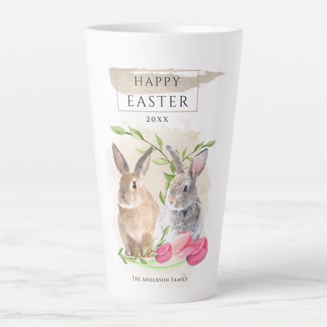 Tasse Latte Bonnets de Pâques | Happy Easter Watercolor Art (Devant)