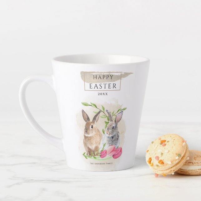 Tasse Latte Bonnets de Pâques | Happy Easter Watercolor Art (En situation)