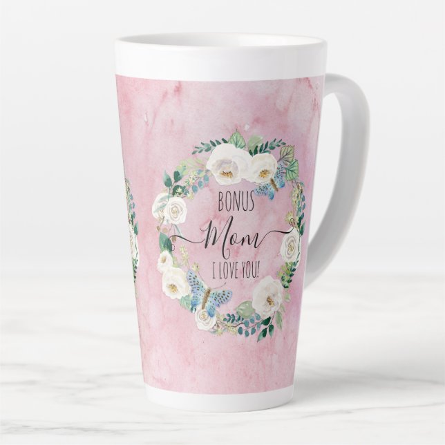 Tasse Latte Bonus Maman Je T'Aime Boho Rose Blanc Boho Floral  (Angle droit)