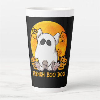 Tasse Latte Boo Bulldog avec araignée Citrouille et lune