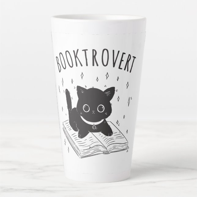 Tasse Latte Booktrovert chat avec livre et étoiles (Devant)