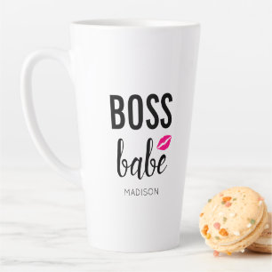 Tasse Latte Boss Babe Personnalisé Bisou Rose Lèvres Roses
