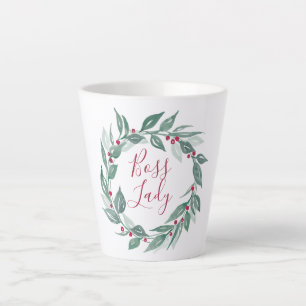 Tasse Latte Boss Lady Boho Verdure Wreath Red Berries Holiday
