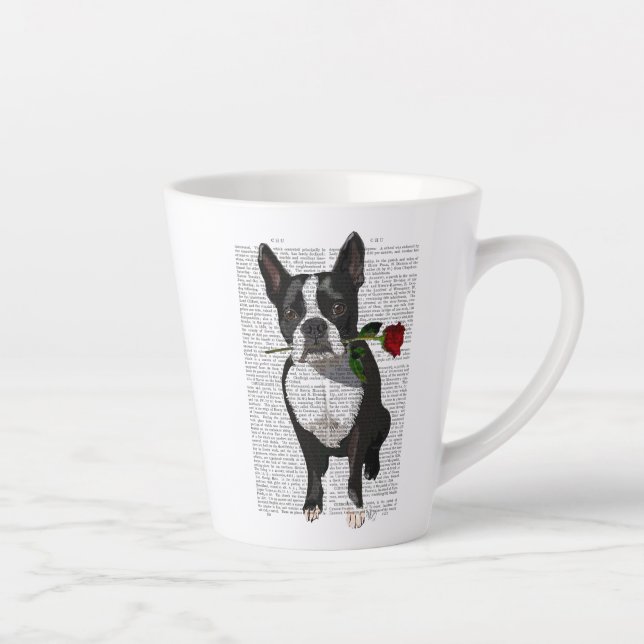 Tasse Latte Boston Terrier avec Rose dans la bouche (Droite)