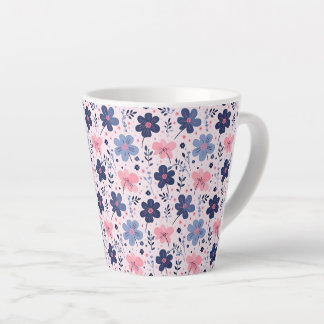 Tasse Latte Botanical Pink And Blue Flowers Nature Print