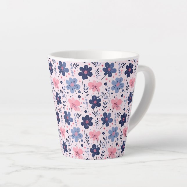 Tasse Latte Botanical Pink And Blue Flowers Nature Print (Angle droit)