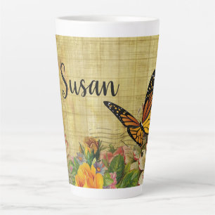 Tasse Latte Botanique rustique personnalisé avec papillon