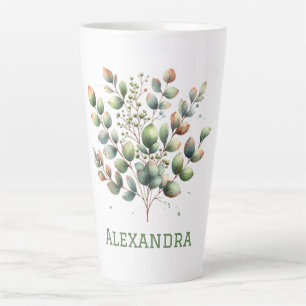 Tasse Latte Botanique vert clair Eucalyptus feuille personnel