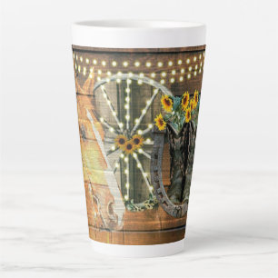 Tasse Latte Botte de cowboy Rustique Cheval tournesol Wagon