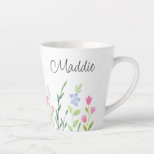Tasse Latte Bouche latte Fleur sauvage aquarelle