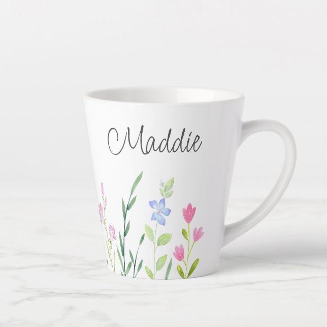 Tasse Latte Bouche latte Fleur sauvage aquarelle (Droite)