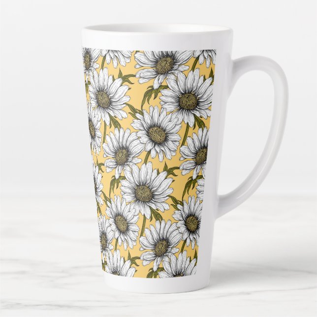Tasse Latte Bouches blanches, fleurs sauvages sur jaune (Droite)
