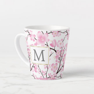 Tasse Latte boue de cerisier rose blanc initial personnalisabl