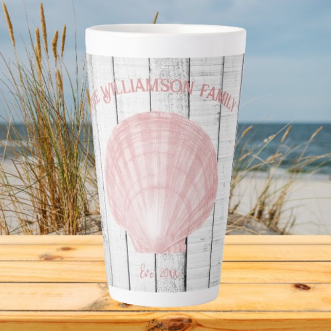 Tasse Latte Boue en latte de coquille de pétoncle rose (Pink Scallop Shell Personalized Latte Mug)