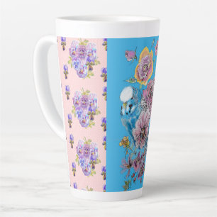 Tasse Latte Bouge en latte fleurie rose bougie peinte à la mai
