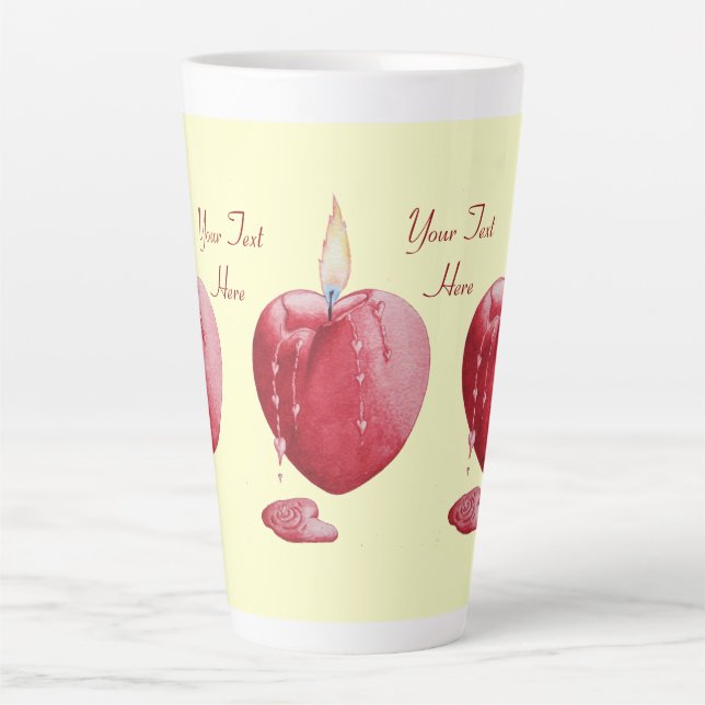 Tasse Latte bougie brûlante coeur d'amour romantique rouge (Devant)
