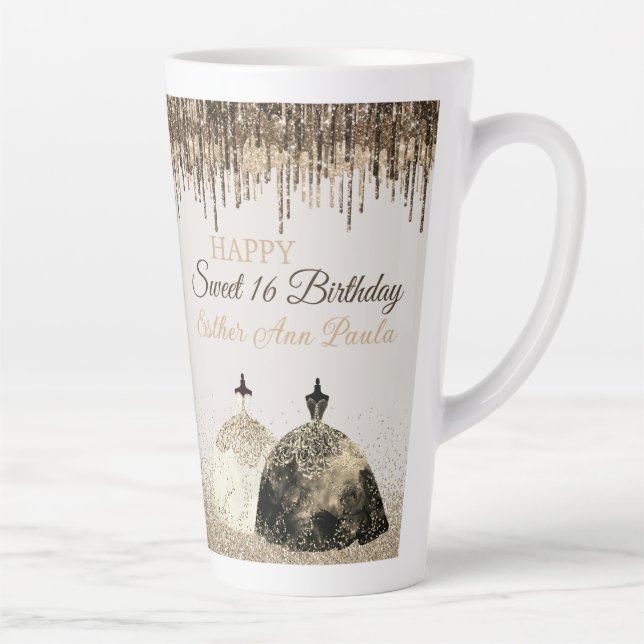 Tasse Latte Boule Or tendance Gown Joyeux Sweet 16 Anniversair (Droite)