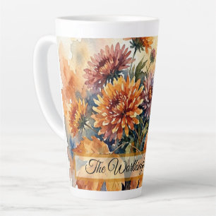 Tasse Latte Bouquet d'aquarelle de chrysanthème d'automne et d