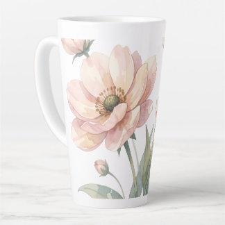 Tasse Latte Bouquet d'art à l'aquarelle de fleurs roses tendre