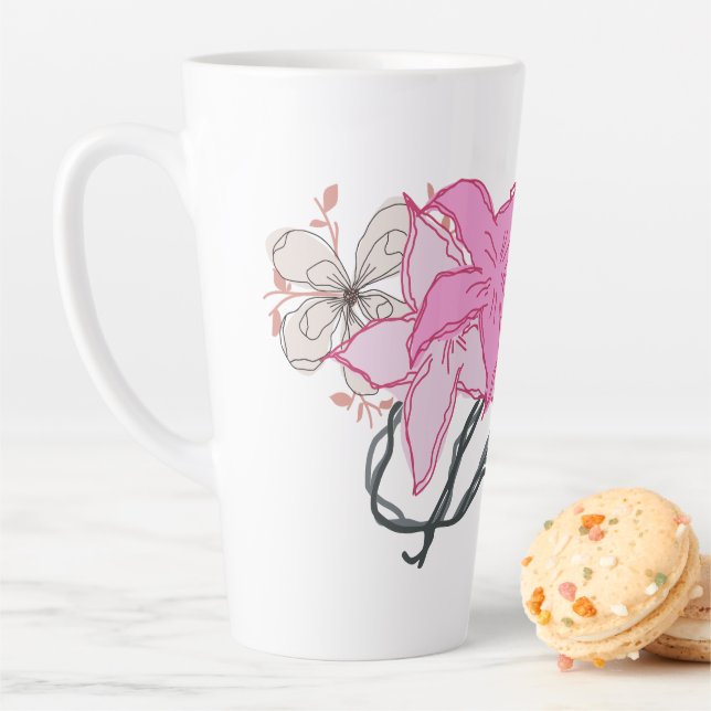 Tasse Latte Bouquet de fleurs esquissées roses (En situation)