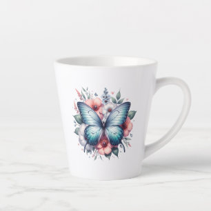 Tasse Latte Bouquet de fleurs papillon vibrant Art-96283