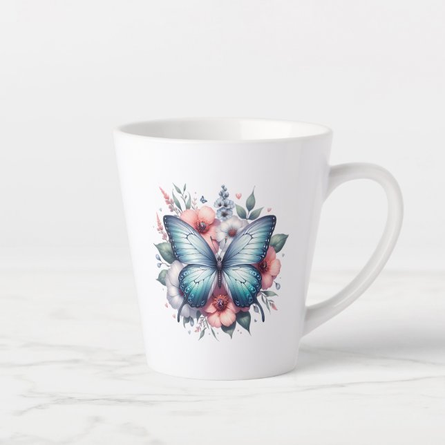 Tasse Latte Bouquet de fleurs papillon vibrant Art-96283 (Droite)