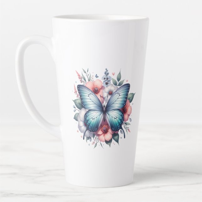 Tasse Latte Bouquet de fleurs papillon vibrant Art-96283 (Gauche)