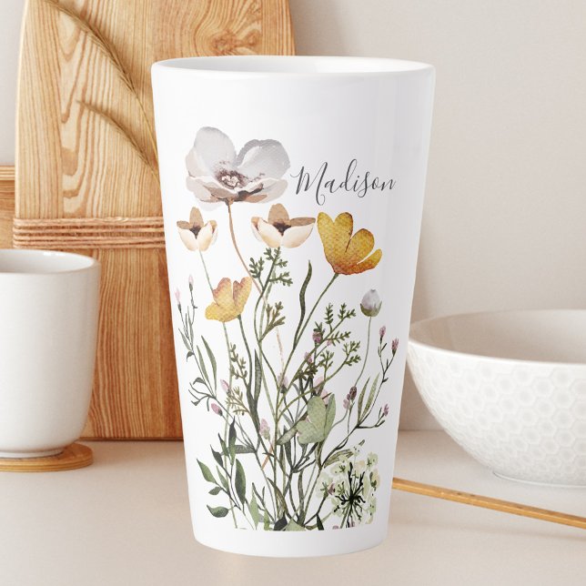 Tasse Latte Bouquet de fleurs sauvages séchées calligraphie mo (In situ)
