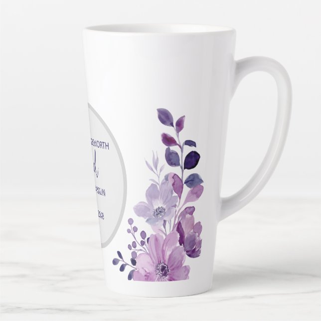 Tasse Latte Bouquet de fleurs violettes à l'aquarelle (Droite)
