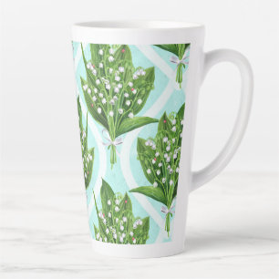 Tasse Latte Bouquet de lis de la vallée fleurs sur le bleu