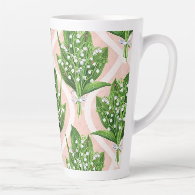 Tasse Latte Bouquet de lys de la vallée fleurs sur rose (Droite)