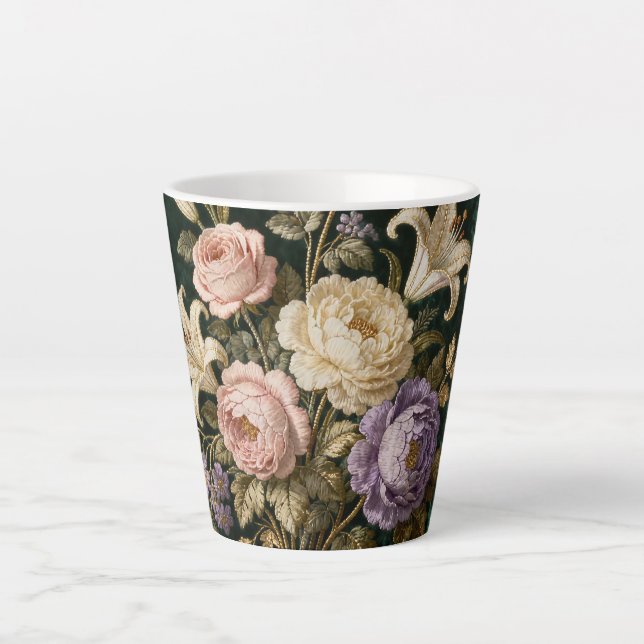 Tasse Latte Bouquet de roses de style antique vert (Devant)