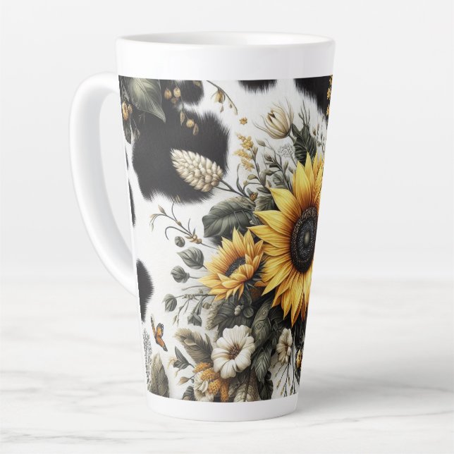 Tasse Latte Bouquet De Tournesol Vibrant Avec Papillons (Angle gauche)