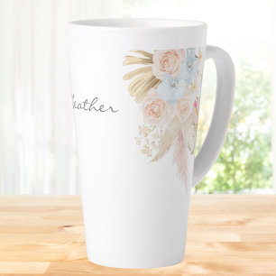 Tasse Latte Bouquet Floral De Fleurs Tropicales Joli Monogramm