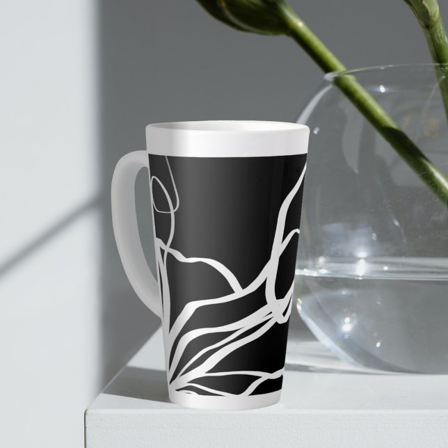 Tasse Latte Bouquet Noir : Abstrait noir et blanc (Créateur téléchargé)