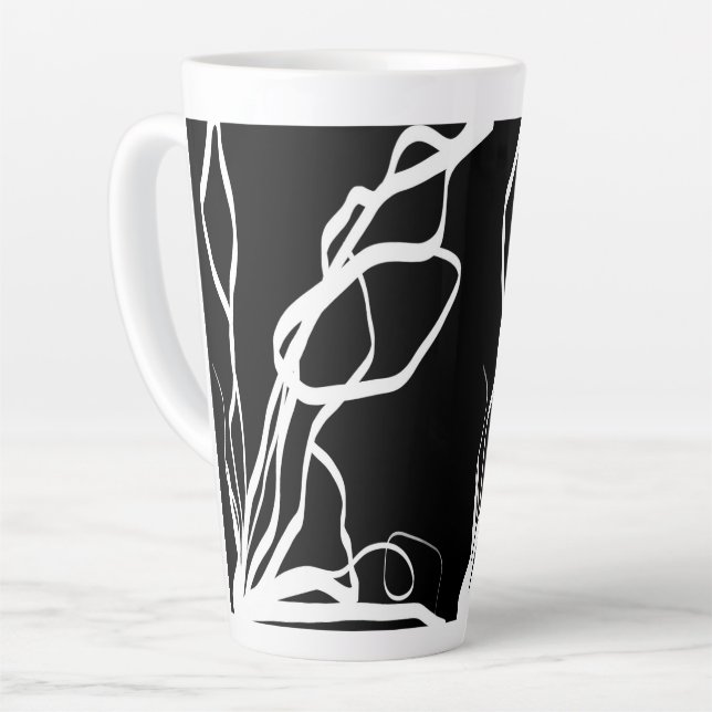 Tasse Latte Bouquet Noir : Abstrait noir et blanc (Angle gauche)