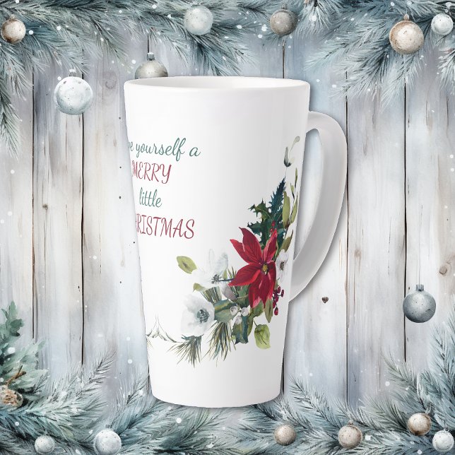 Tasse Latte Bouquet Rouge Poinsettia Joyeux Petit Noël (Créateur téléchargé)