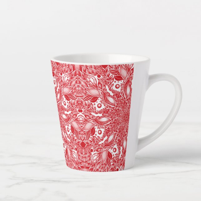 Tasse Latte Bouteille à feuilles florales rouges (Droite)