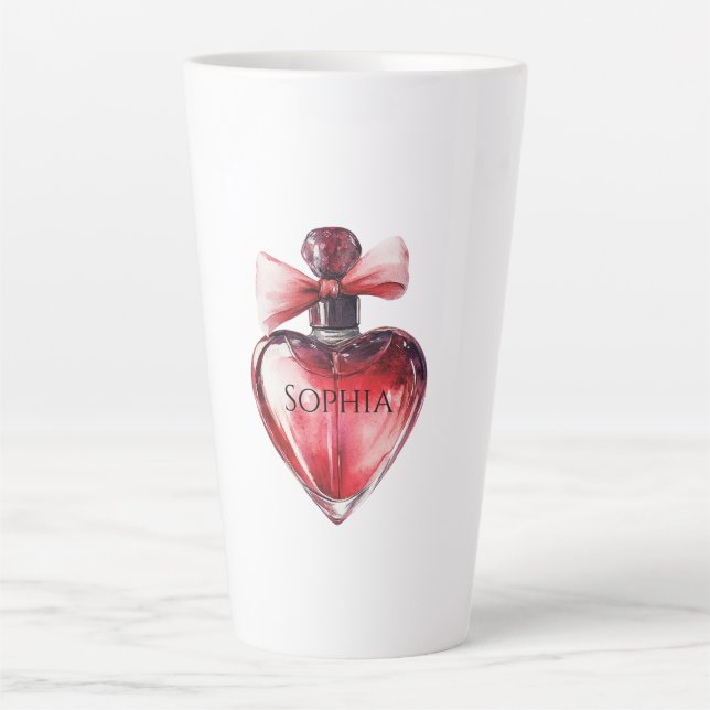 Tasse Latte Bouteille de parfum du coeur rouge (Devant)