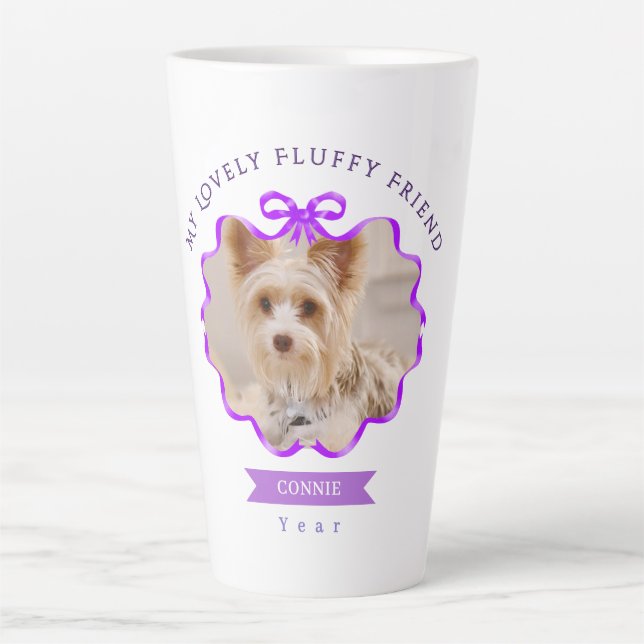Tasse Latte Bow Ruban Pet Mémoire Photo Violet (Devant)