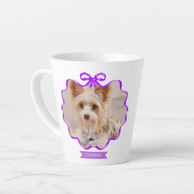 Tasse Latte Bow Ruban Pet Mémoire Photo Violet (Angle gauche)